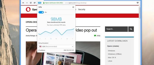 В Opera для десктопов появился интегрированный бесплатный VPN