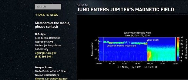 Космический зонд Juno вошел в магнитосферу Юпитера