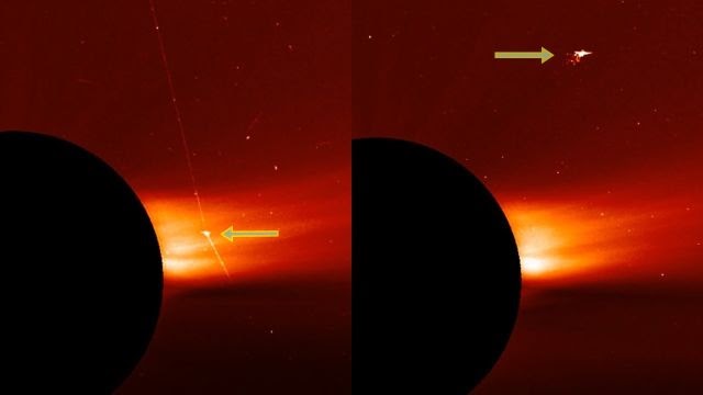 Космический корабль пришельцев запускает огромный лазерный луч, пойманный около Солнца