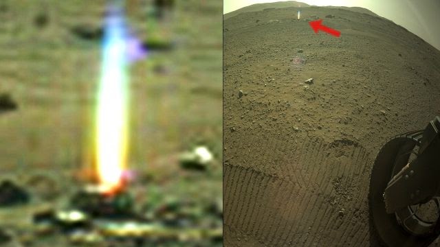 Солнечный луч отражается от странного объекта цилиндрической формы на Марсе