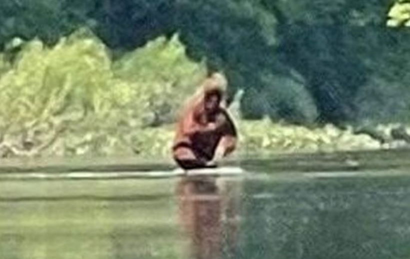 В Мичигане заметили снежного человека, несущего детеныша через реку