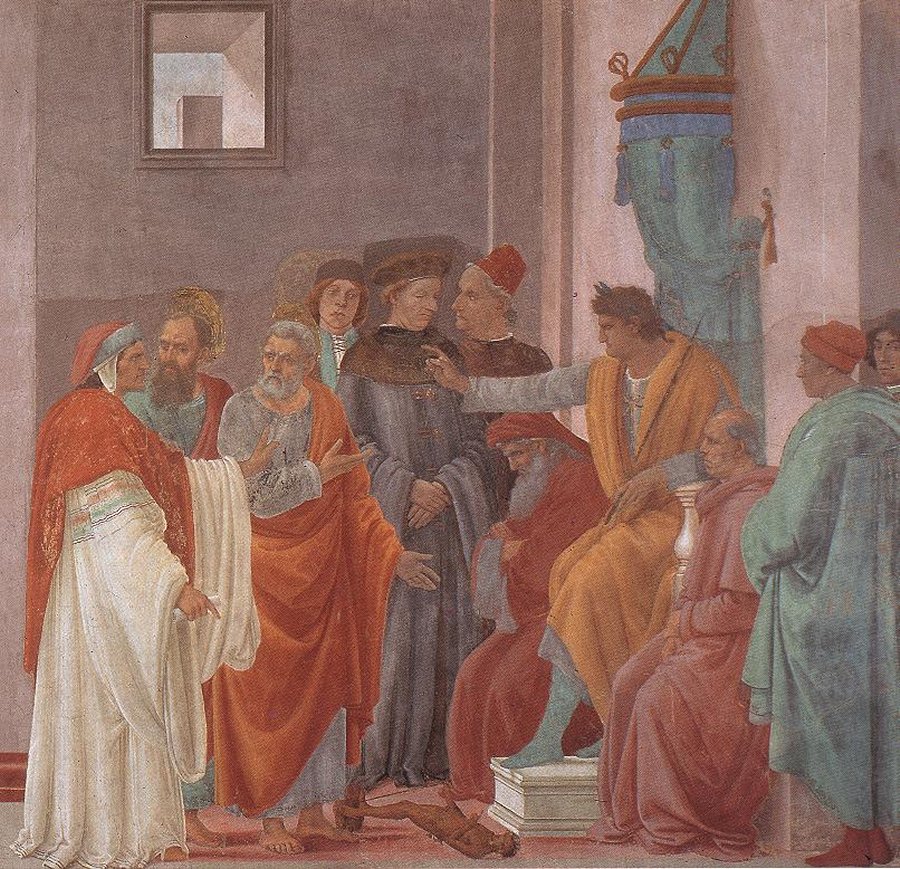 Апостолы Павел и Петр противостоят Симону Волхву перед Нероном, как нарисовано Филиппино Липпи - Общественное достояние