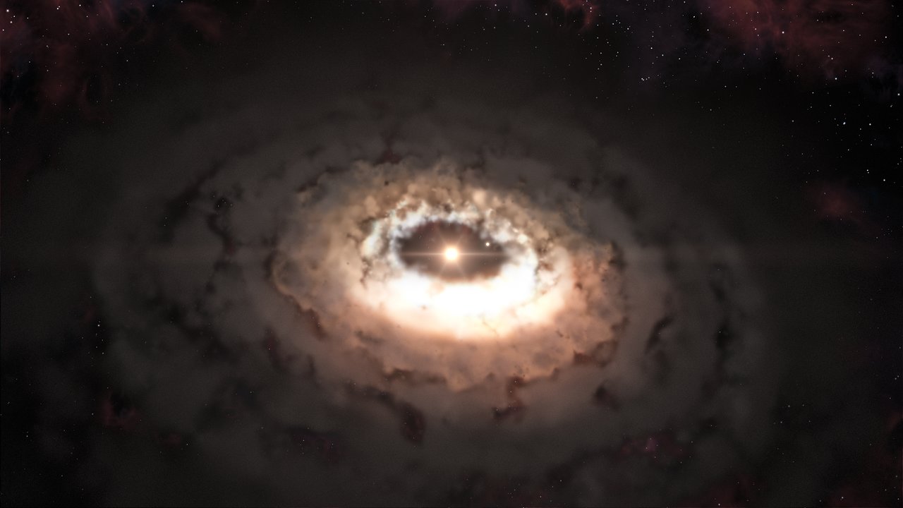 Художественная визуализация протопланетного диска вокруг молодой звезды IRS 48. Фото: ESO/L. Calcada