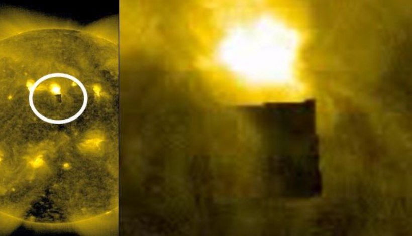 Огромный черный кубический НЛО снова появился над поверхностью Солнца