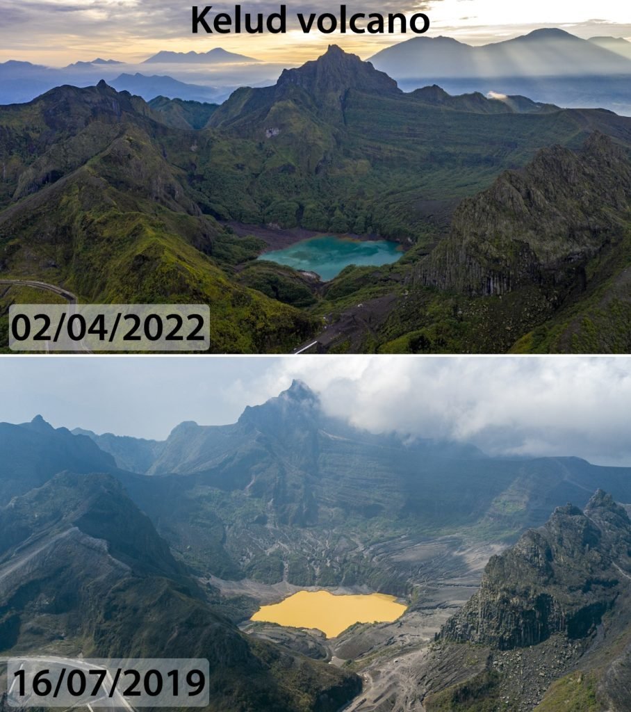 Озеро вулкана Келуд меняет цвет