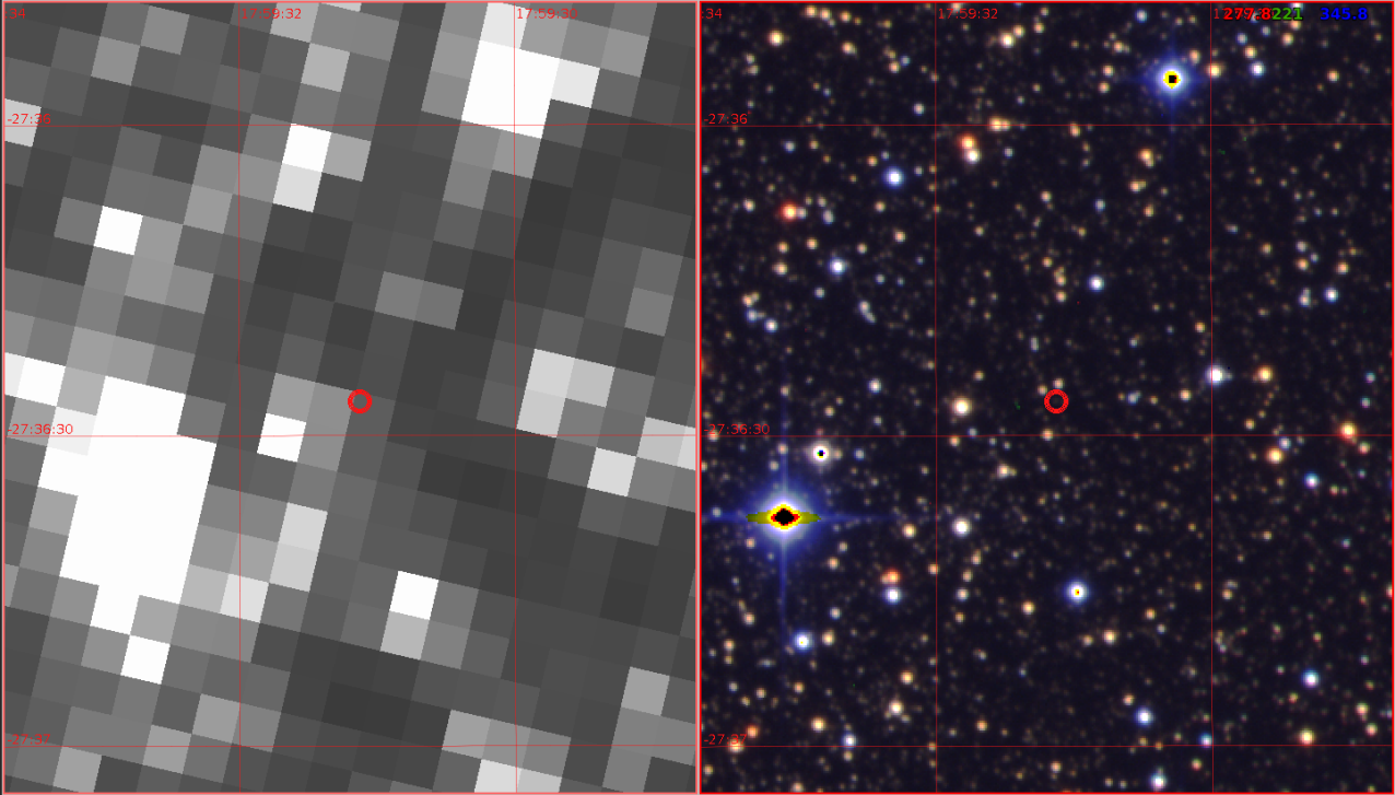 Снимки окрестностей K2-2016-BLG-0005 (в центре снимков), сделанные телескопом CFHT во время события микролинзирования. Авторы и права: Д. Спехт и др. / АрХив, 2022