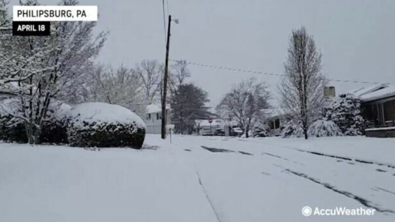 Суровый апрельский северный пасхальный сезон выпал до 14 дюймов снега на видео в Нью-Йорке и Пенсильвании.