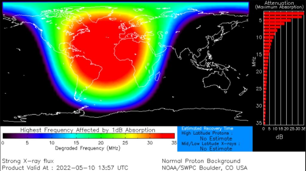Карта затемнения Солнечная вспышка 10 мая 2022 г.