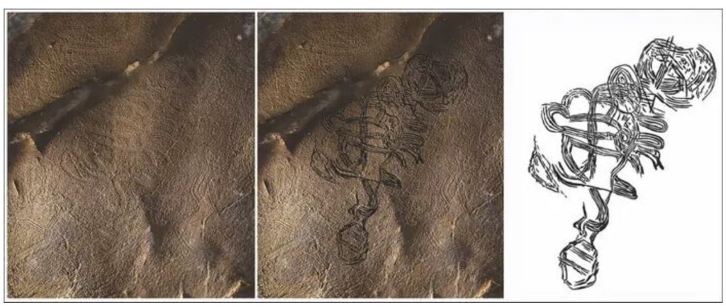 На потолке пещеры в Алабаме обнаружены резные фигурки индейцев возрастом 1000 лет, изображающие загадочных гигантских гуманоидов.