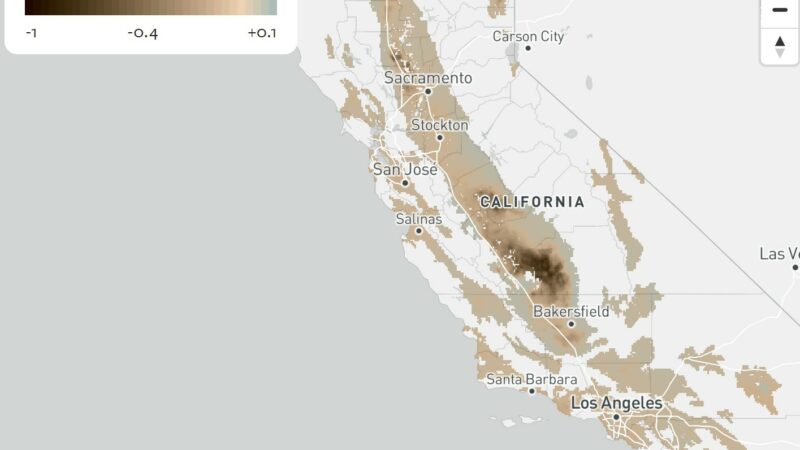 Засуха в Калифорнии привела к тому, что целые города утонули почти на фут всего за один год.  На этой карте показано, где