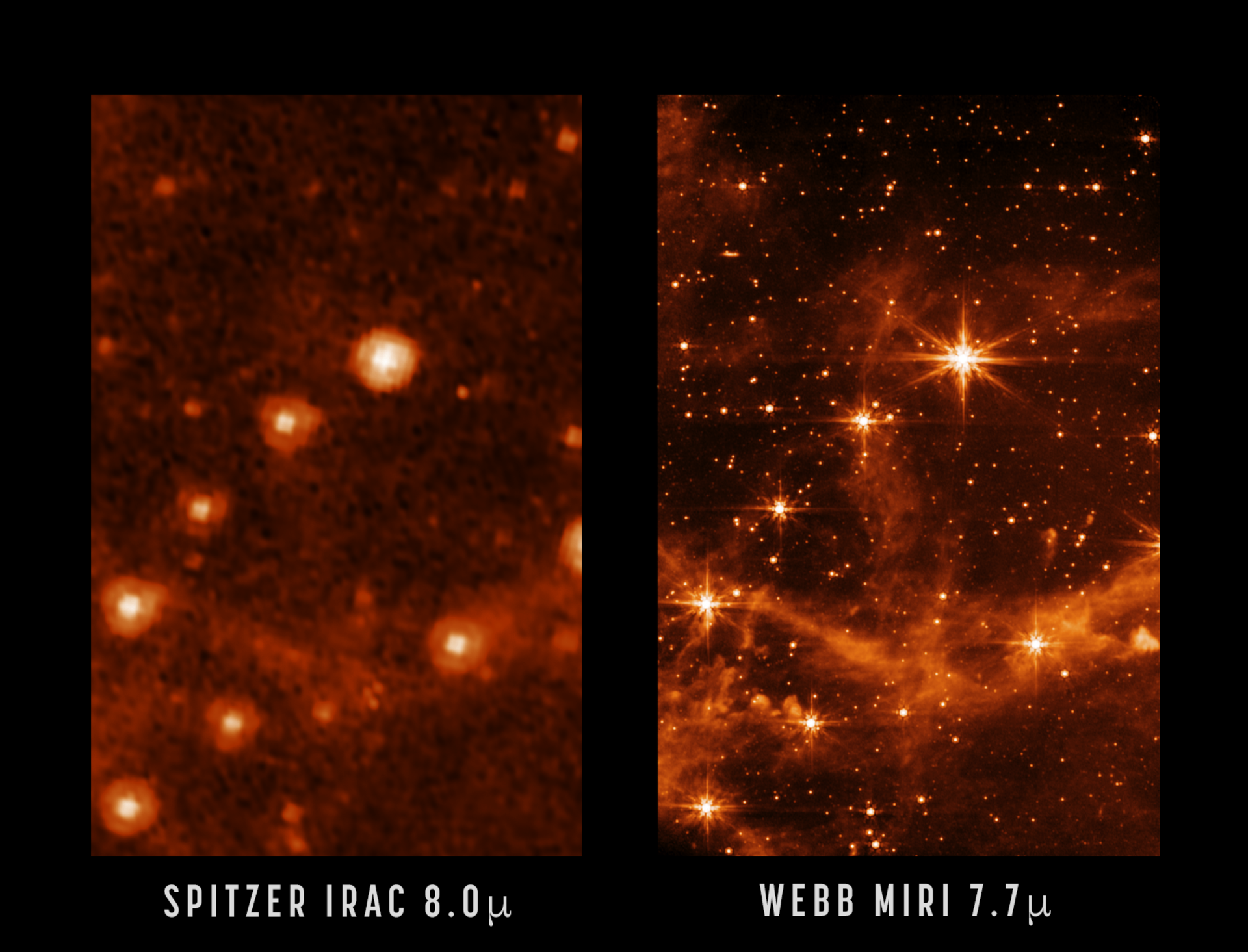Сравнение изображений Spitzer и JWT показывает, чего мы можем ожидать от Webb