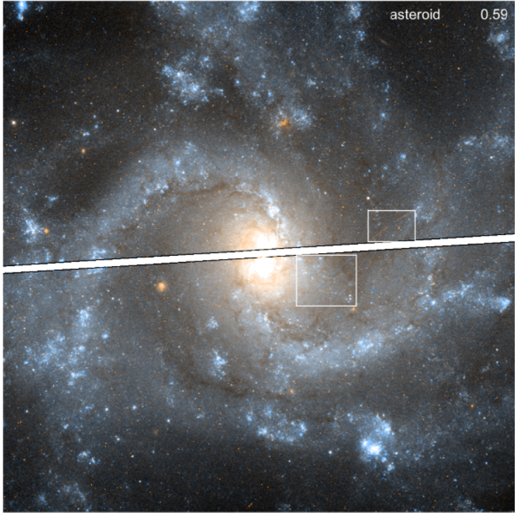 Следы астероида (213568) 2002 LX55 на фоне спиральной галактики NGC 5468. Фото: Sandor Kruk et al. / Астрономия и астрофизика, 2022 г.