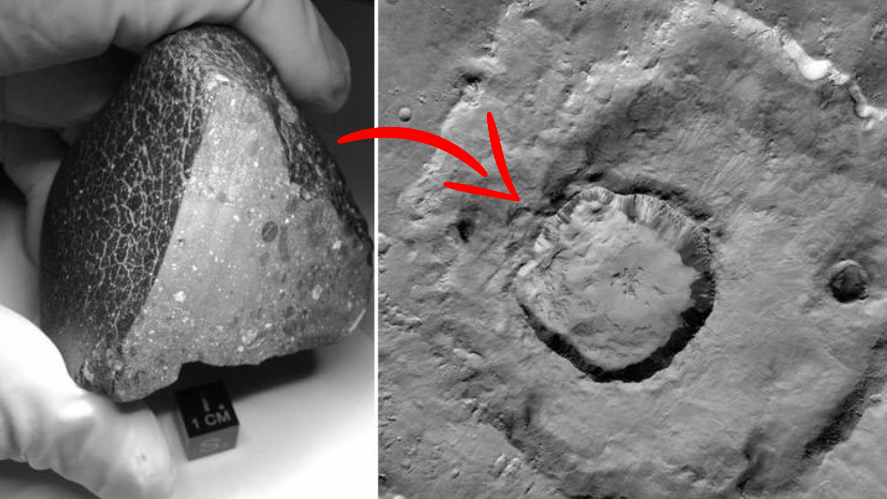 ИИ определил кратер на Красной планете, из которого вылетел знаменитый марсианский камень