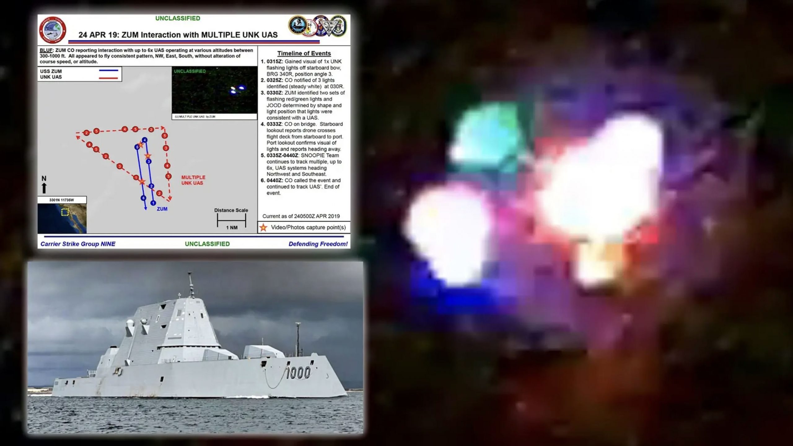ВМС выпустили новое видео неопознанных объектов, окруживших самый совершенный эсминец