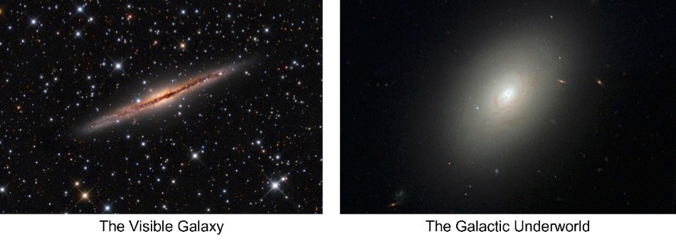 Иллюстрация видимого Млечного Пути в сравнении с галактическим подземным миром. [Credit: University of Sydney].