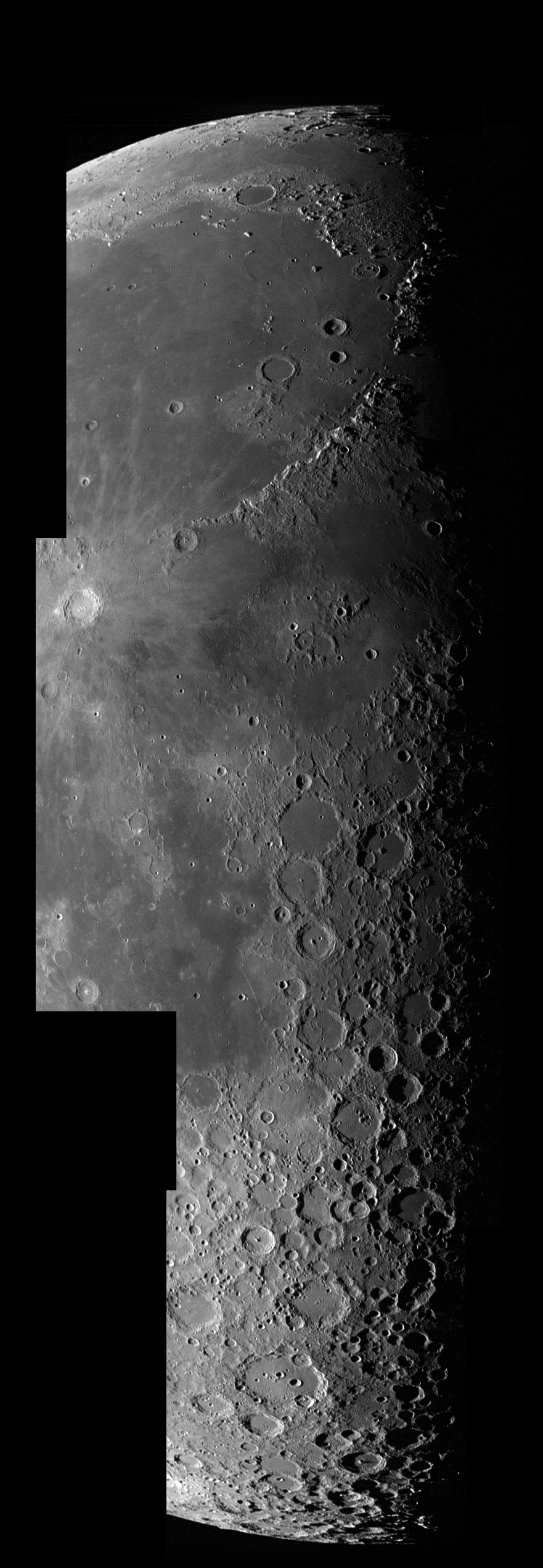 Это мозаика линии терминатора на Луне. Кредит изображения: НАСА.
