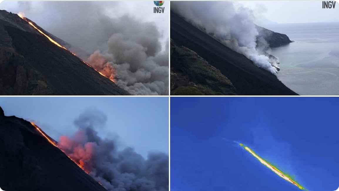 Вулкан Стромболи сильно извергается в Италии, выбросив многочисленные пирокластические потоки, достигшие моря (видео)