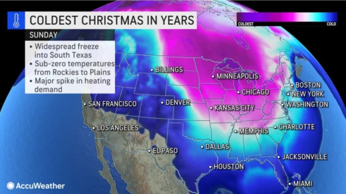 Самое холодное Рождество за последние годы!  Чудовищный шторм, охвативший большую часть США и убивший 3 человек в Луизиане на этой неделе, собирается обрушить на миллионы людей сильный снегопад на северо-востоке в эти выходные.