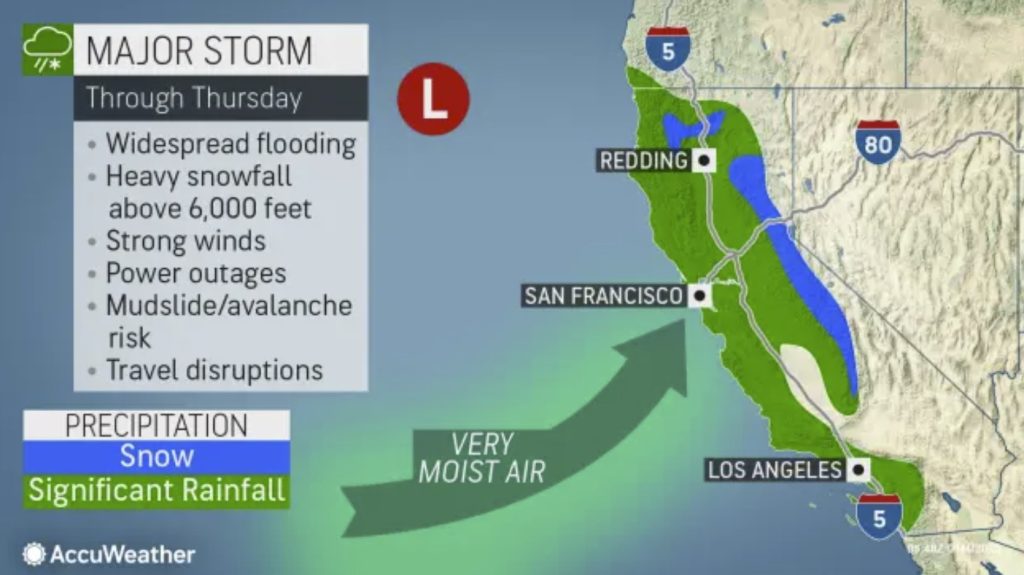Это будет третий шторм в Калифорнии, принесший атмосферную реку с конца декабря, в том числе шторм в канун Нового года, вызвавший сильные наводнения и селевые потоки.