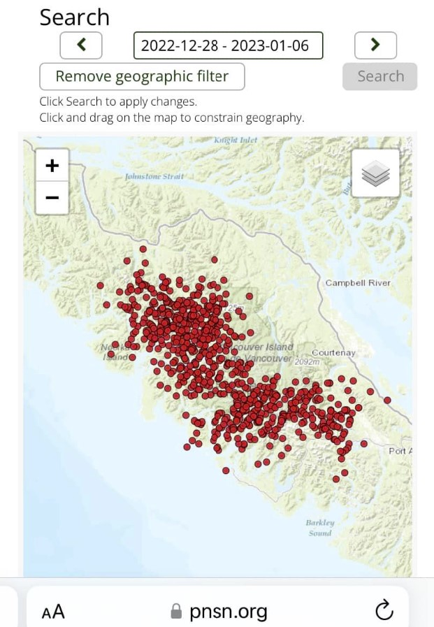 рой землетрясений остров Ванкувер зона субдукции Каскадия
