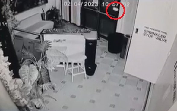 Камера видеонаблюдения зафиксировала открытие дверцы шкафа, и из нее вылетел маленький белый шар.
