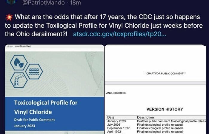 CDC обновил токсикологический профиль винилхлорида в январе 2023 года, чтобы оправдать проблемы CARDIAC с ядовитым веществом.