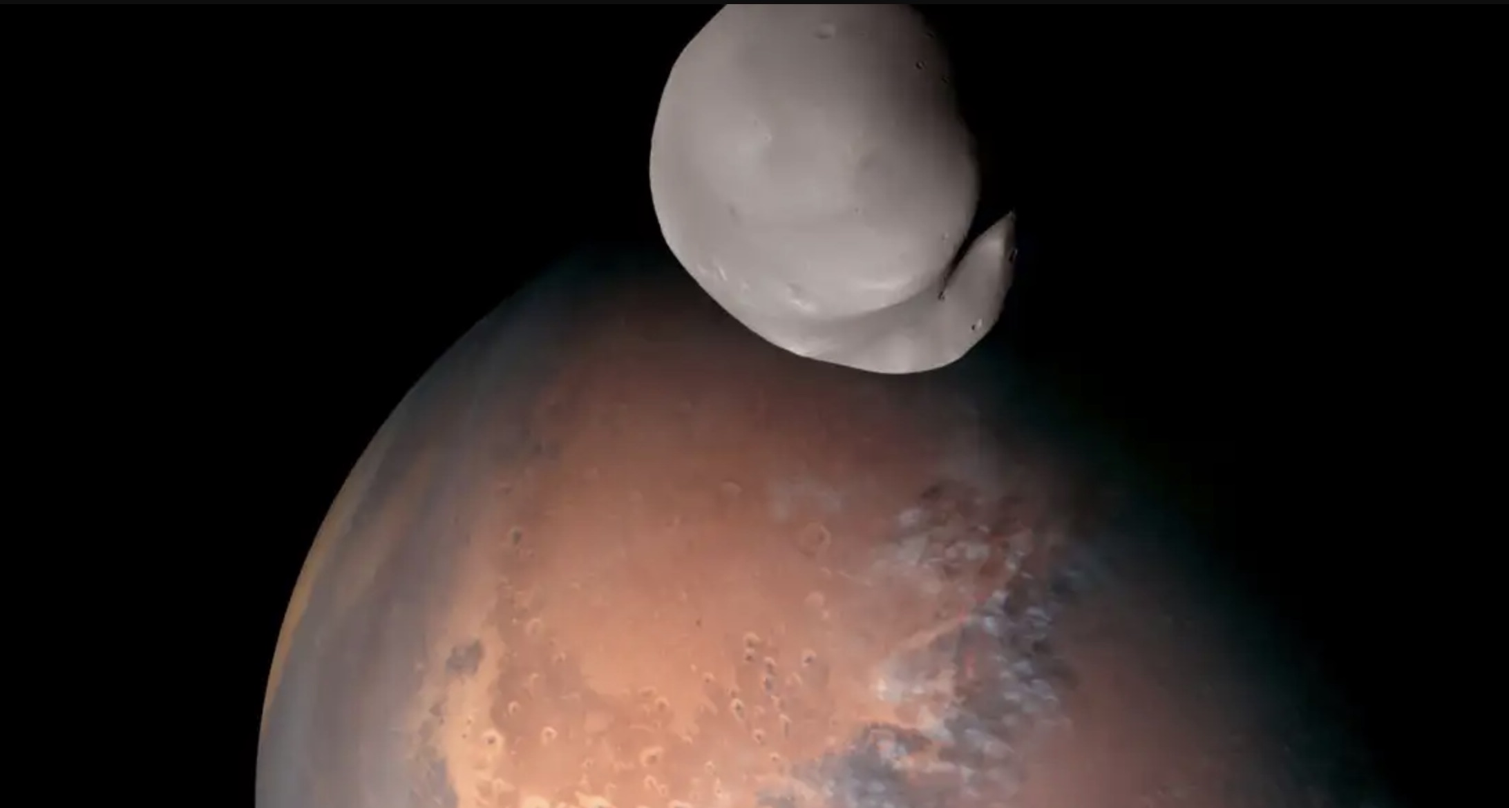 Зонд «Надежда» в ОАЭ обнаружил меньшую луну Марса Деймос и намекнул на ее загадочное происхождение