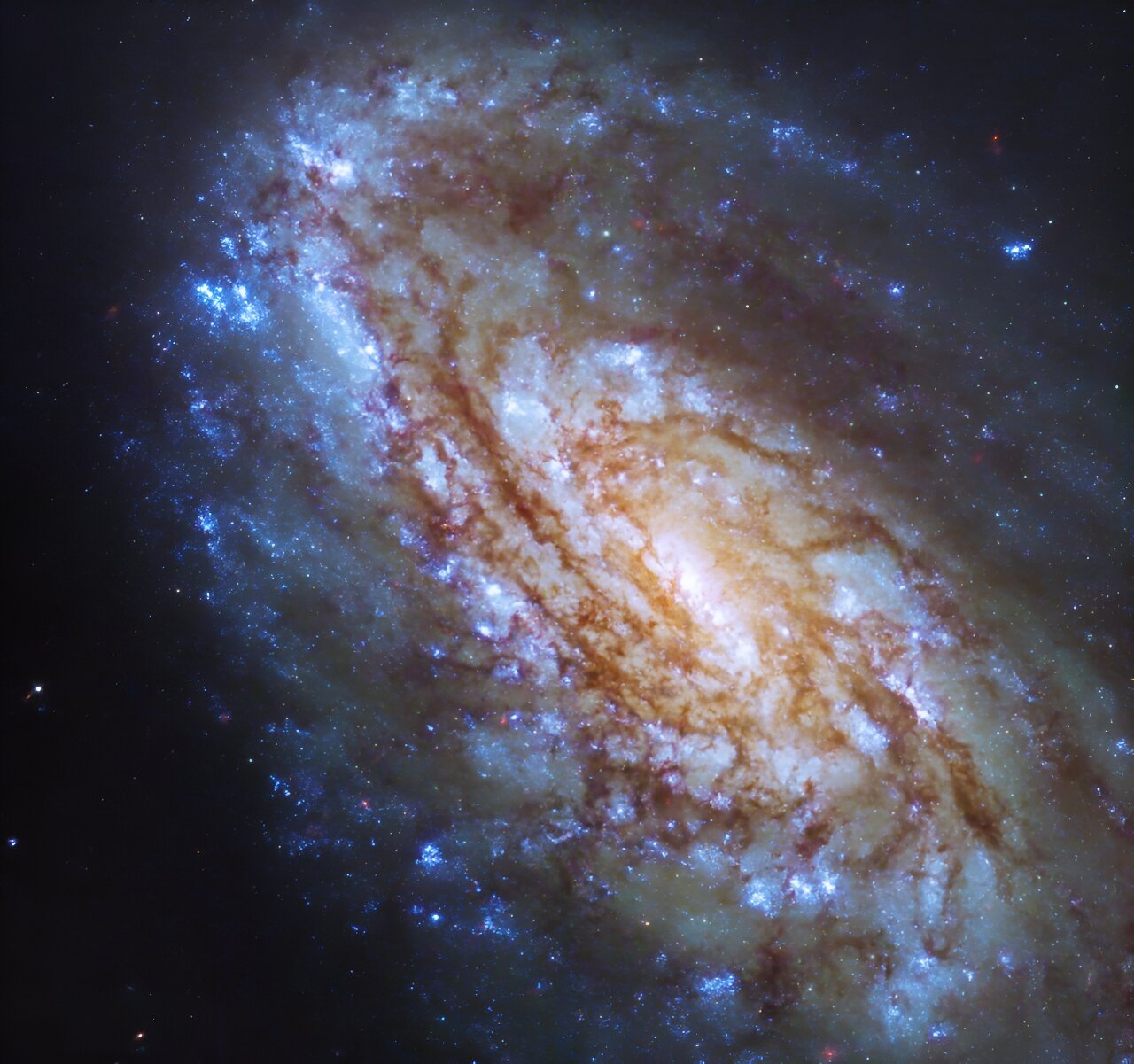 Stunning view of NGC 4654. Credit: NASA's Hubble Space Telescope, ESA, and J. Lee (Space Telescope Science Institute); Processing: Gladys Kober (NASA/Catholic University of America).