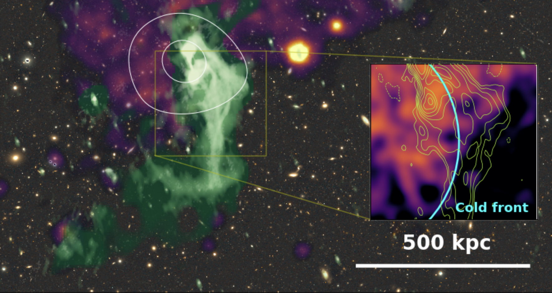 В галактическом скоплении Abell 514 обнаружен загадочный изогнутый радиопоток