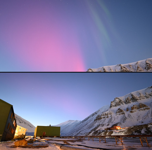 день, полярное сияние, северное сияние, Шпицберген, Норвегия