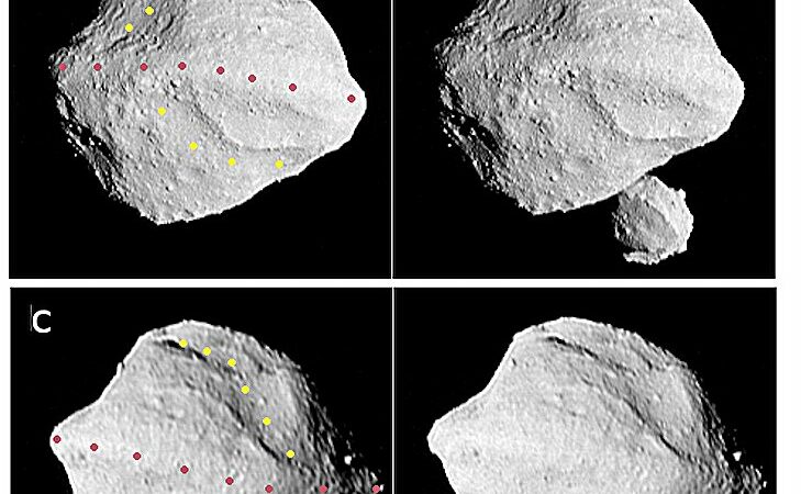 Луна, вращающаяся вокруг астероида «Динки», на самом деле представляет собой две крошечные луны, слипшиеся вместе.