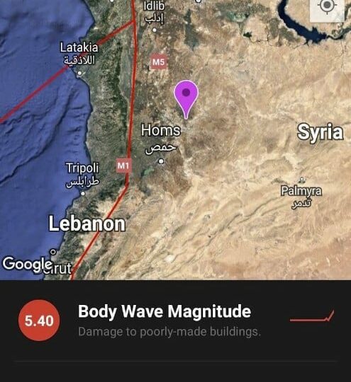 Землетрясение M5.5 произошло в Сирии, потрясло север Израиля, Ливан и Иорданию, 25 человек получили ранения