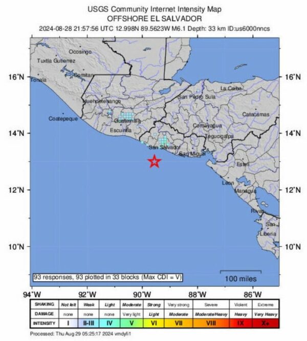 Сильное морское землетрясение магнитудой 6,1 ощущалось в Сан-Сальвадоре, Сальвадор