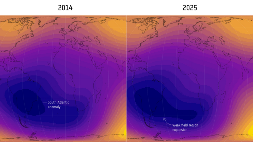 Увеличение аномалии в магнитном поле Южной Атлантики